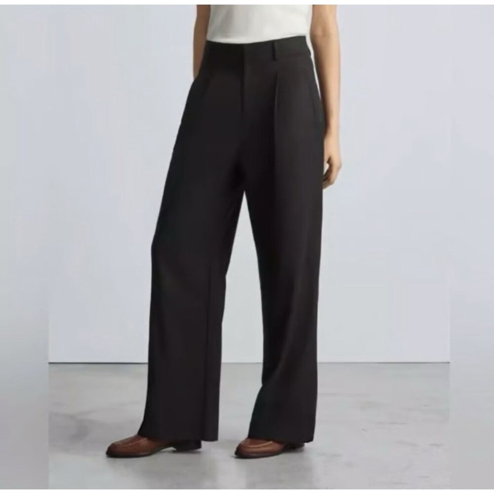 Everlane Way High Drape Black Wide Leg Pleated Trousers Pants Womens Size 0